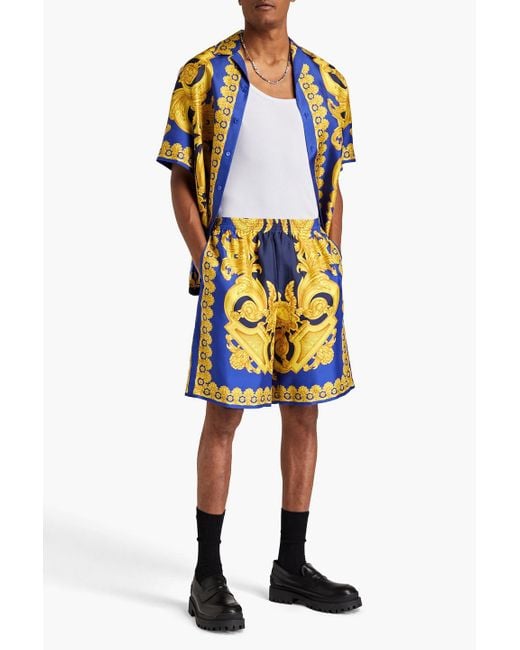 Versace Blue Printed Silk-twill Shorts for men