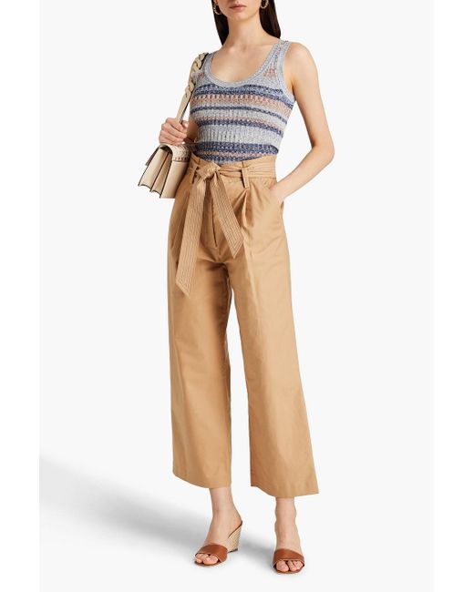 Veronica Beard Natural Lang Belted Pleated Cotton-blend Twill Wide-leg Pants