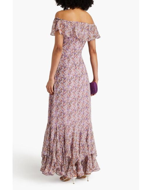 Mikael Aghal Pink Ruffled Floral-print Chiffon Maxi Dress