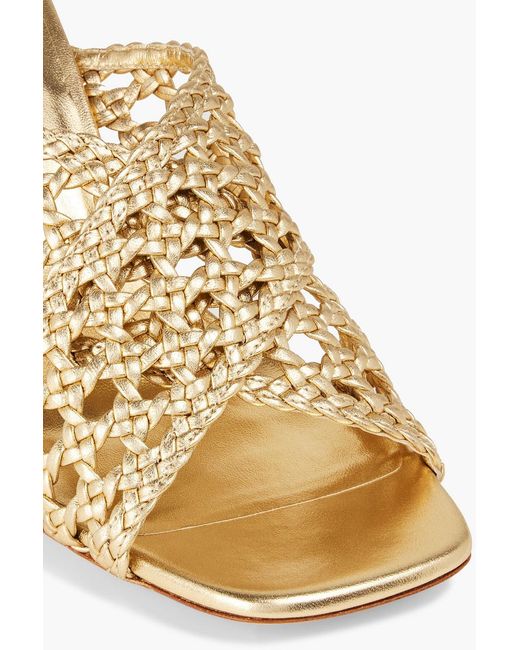 Stuart Weitzman Metallic Thea 75 Woven Leather Mules