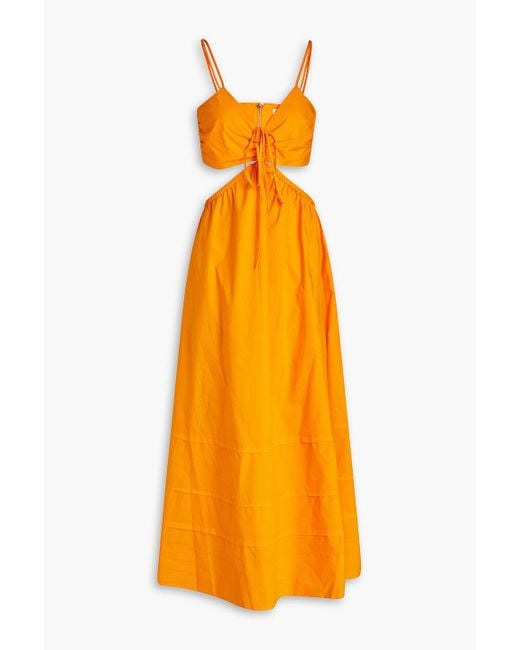 Nicholas Baylee Cutout Gathered Cottonpoplin Midi Dress in Orange