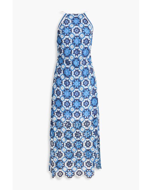 Maje Blue Crocheted Cotton Midi Dress