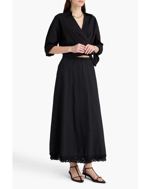 By Malene Birger Black Pheobes Lace-trimmed Cotton-poplin Midi Skirt