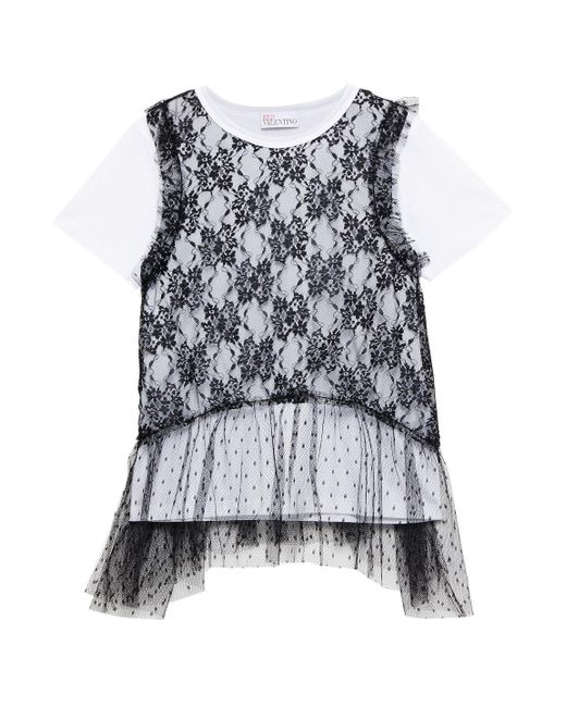 RED Valentino White Layered Lace, Cotton-jersey And Point D'esprit Top
