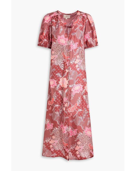 HANNAH Red Olivia Floral-print Silk-satin Midi Dress
