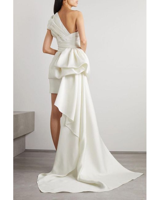 Reem Acra White One-shoulder Convertible Draped Cady Mini Dress