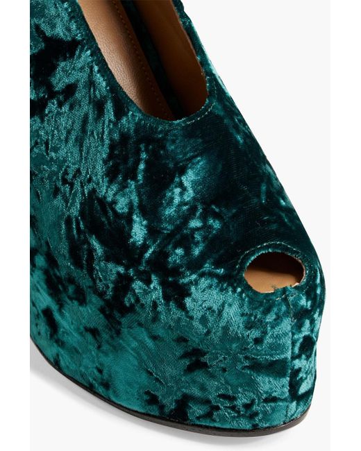 Dries Van Noten Green Crushed-velvet Wedge Slingback Sandals