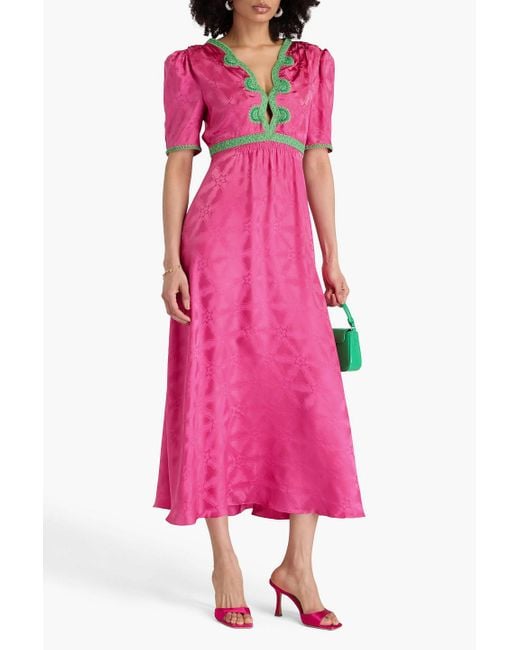 Saloni Pink Tabitha Silk-Jacquard Maxi Dress