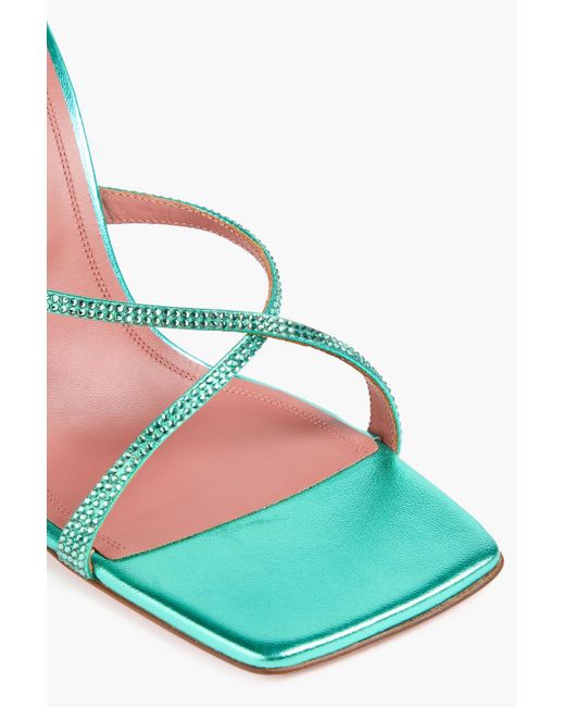 AMINA MUADDI Blue Adriana Crystal-Embellished Metallic Leather Mules
