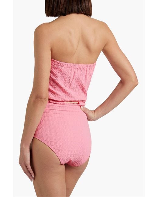 Lisa Marie Fernandez Pink Bandeau-badeanzug aus seersucker mit gürtel