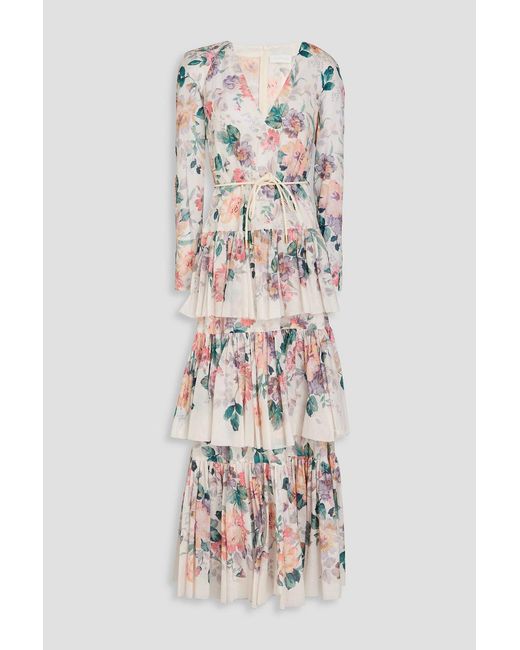 Zimmermann White Tiered Floral-Print Cotton Maxi Dress