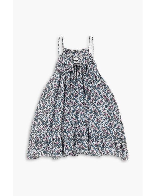 Isabel Marant Blue Fabino Tie-Detailed Ruffled Printed Cotton-Voile Blouse