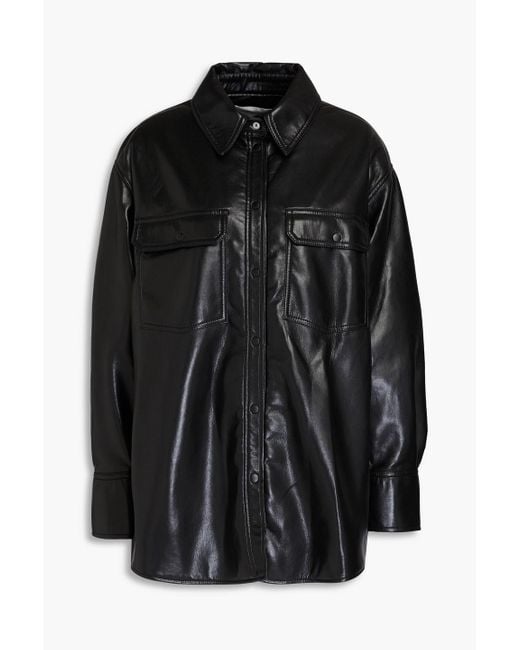 FRAME Black Stretch-leather Shirt Jacket