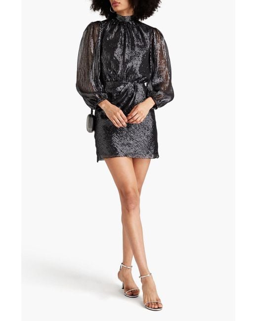 Maje Black Rivela Cutout Metallic Silk-blend Chiffon Mini Dress