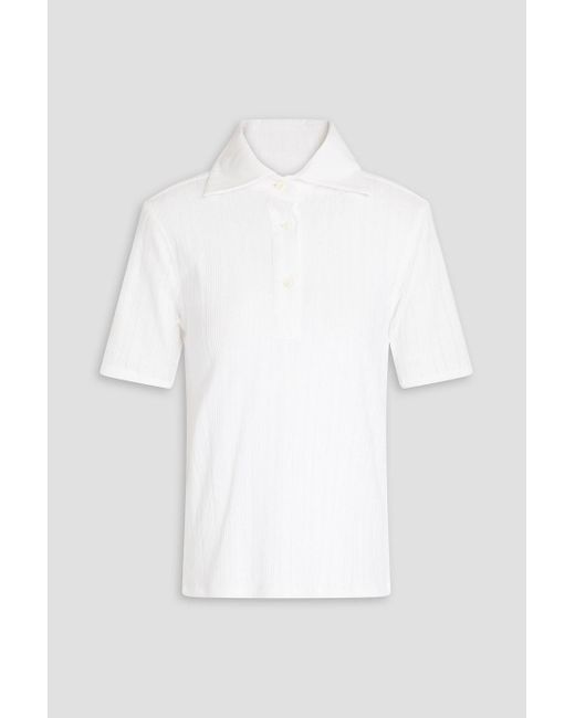 Giuliva Heritage White Poloshirt aus gerippter baumwolle in pointelle-strick