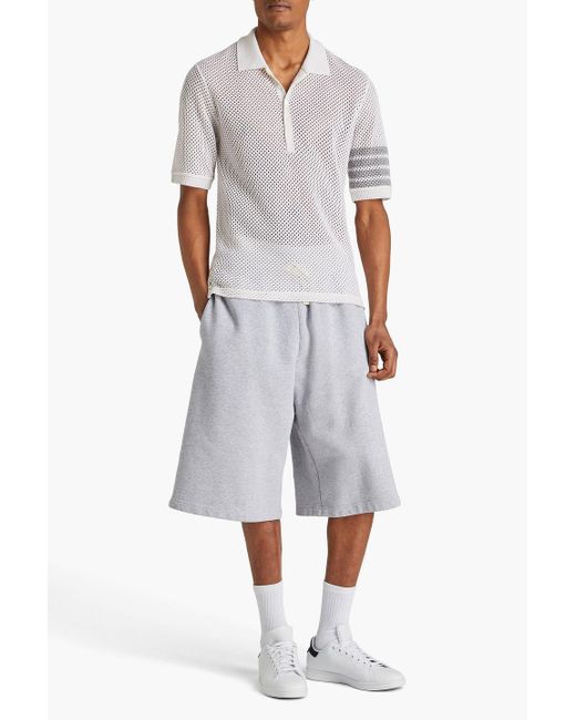 Thom Browne White Striped Cashmere-blend Mesh Polo Shirt for men