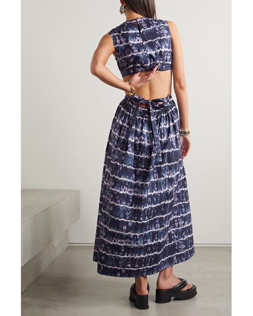 Altuzarra Blue Ashima Cutout Tie-dyed Cotton-blend Poplin Midi Dress