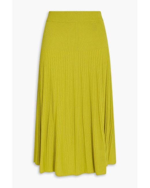 Joseph Yellow Ribbed Merino Wool Midi Skirt