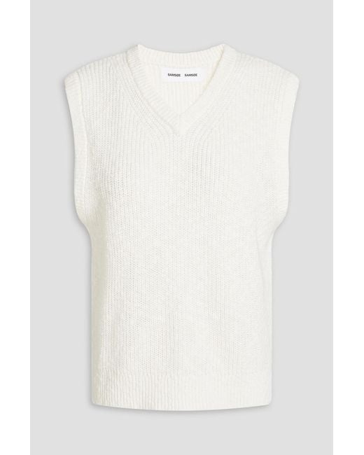 Samsøe & Samsøe White Ribbed Cotton And Linen-blend Vest