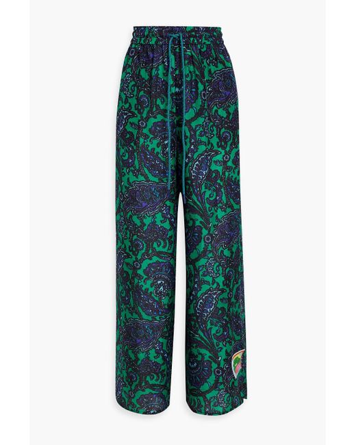 Zimmermann Green Appliquéd Paisley-print Silk Wide-leg Pants