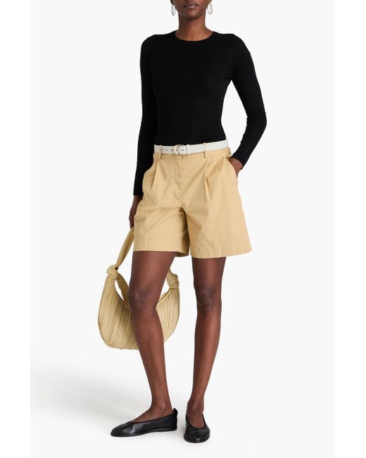Theory Natural Pleated Stretch-Cotton Twill Shorts