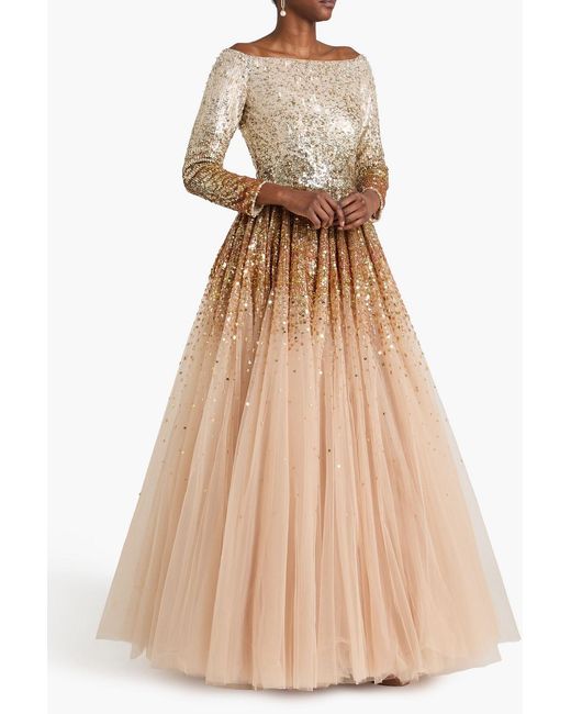 Jenny Packham Natural Embellished Tulle Gown