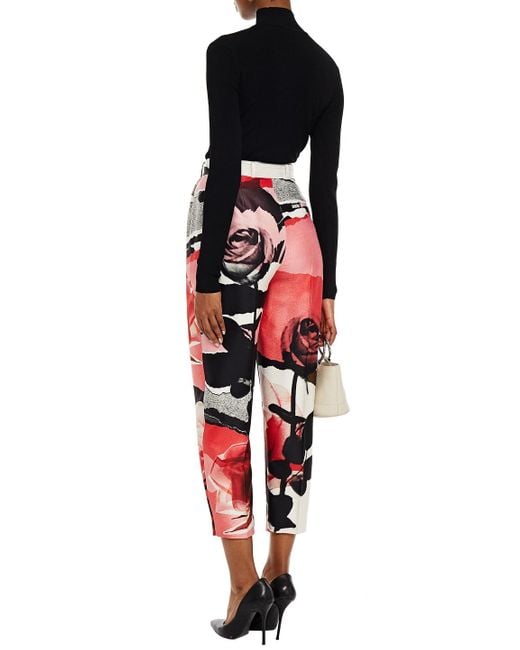 Alexander McQueen Cropped Printed Wool And Silk-blend Twill Tapered Pants