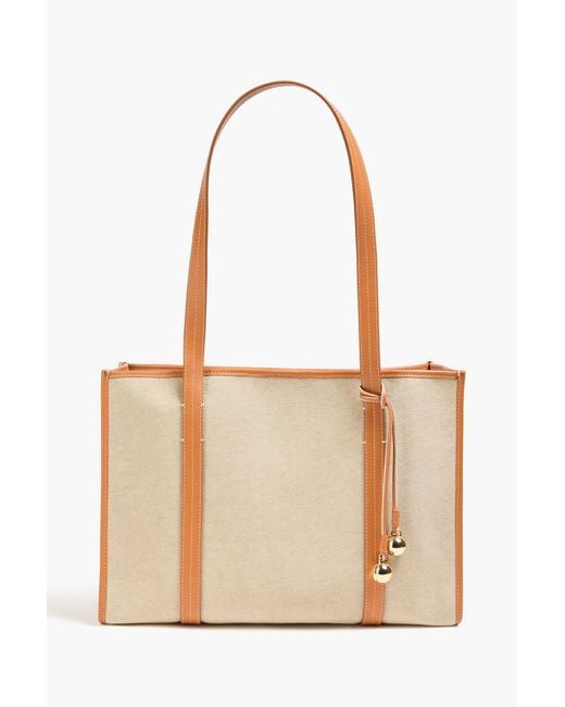 Sandro White Leather-Trimmed Canvas Tote