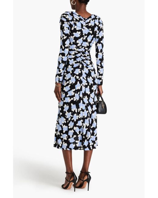 Diane von Furstenberg White Sylviana Ruched Floral-print Jersey Midi Dress