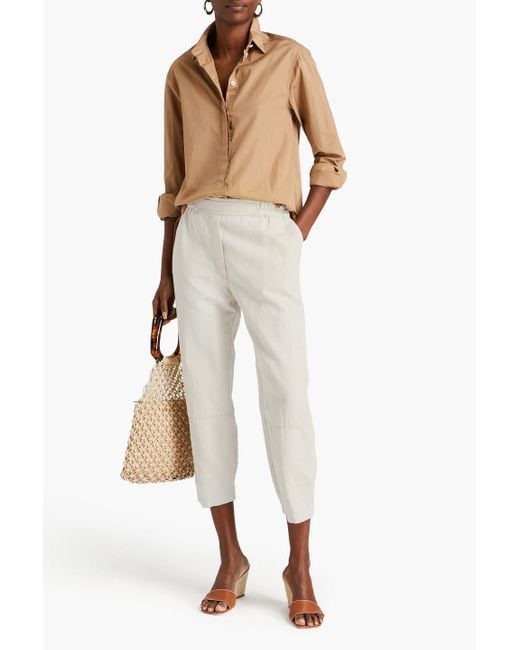 Gentry Portofino Natural Cropped Cotton And Linen-blend Tapered Pants