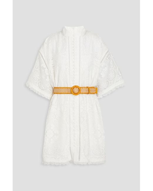 Zimmermann White Belted Broderie Anglaise Mini Dress