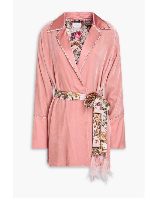 Camilla Pink Belted Embellished Velvet Blazer