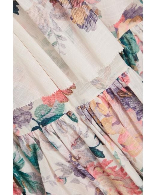 Zimmermann White Tiered Floral-Print Cotton Maxi Dress