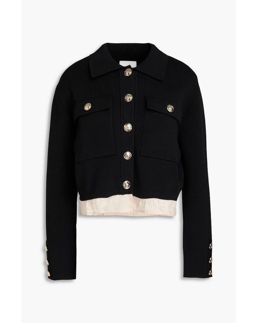 Sandro Black Satin-trimmed Stretch-knit Cardigan