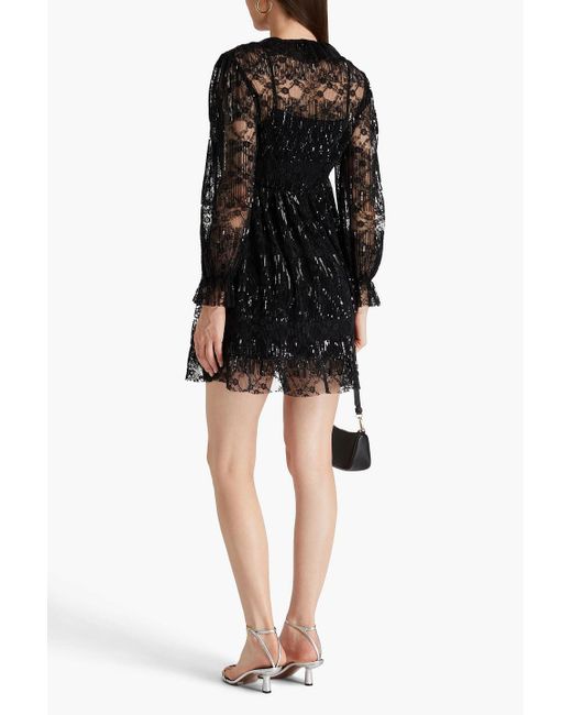 Maje Black Reville Sequin-embellished Lace Mini Dress