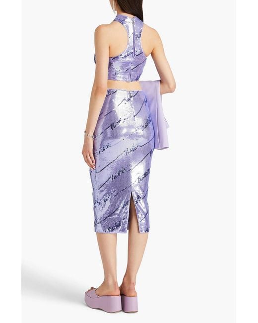 ROTATE BIRGER CHRISTENSEN Purple Sequinned Midi Skirt