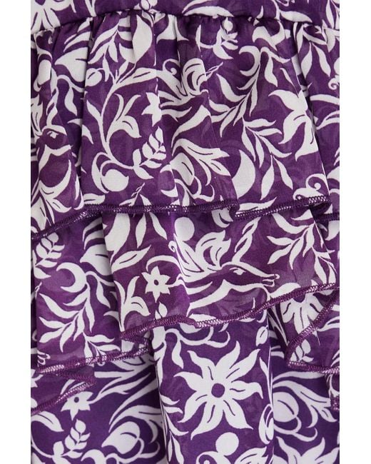 Maje Purple Ruffled Floral-print Chiffon Midi Dress