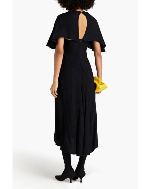Victoria Beckham Black Cold-shoulder Cutout Crepe Midi Dress
