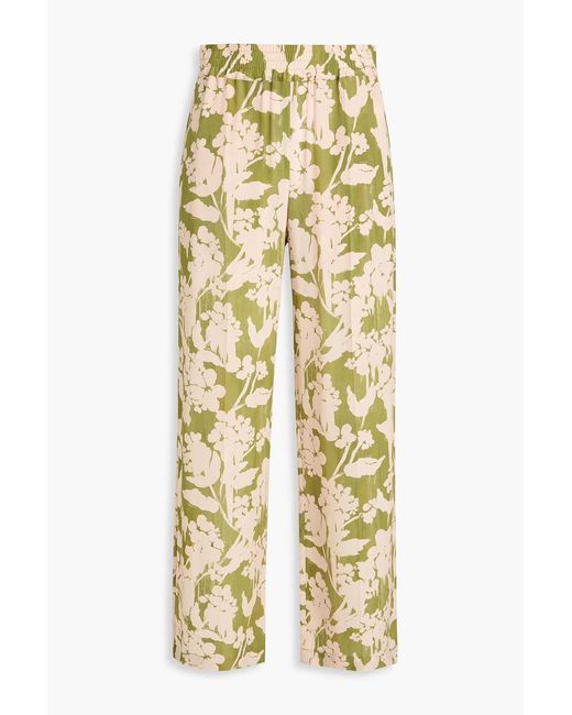 Victoria Beckham Yellow Printed Silk Crepe De Chine Wide-Leg Pants