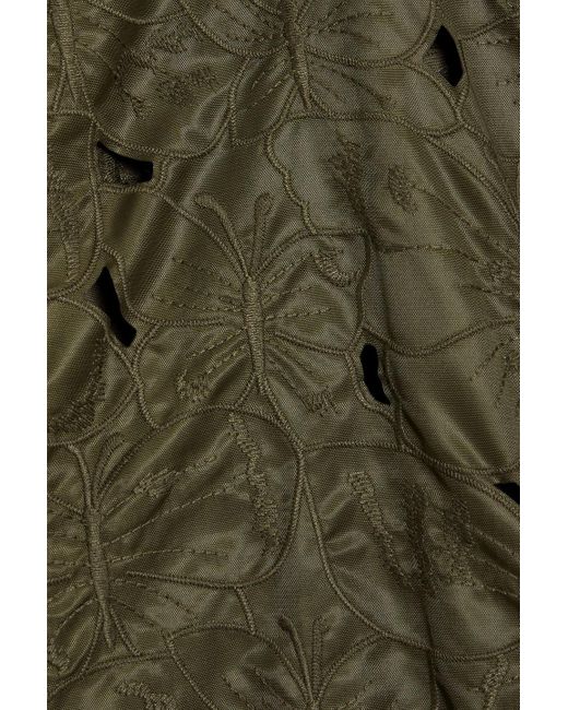 RED Valentino Green Laser-cut Embroidered Shell Hooded Jacket
