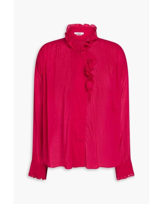 Isabel Marant Pink Ruffled Cotton-Chiffon Blouse