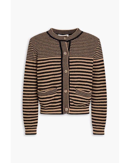 FRAME Brown Striped Cotton-Blend Cardigan
