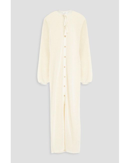 FRAME Natural Crocheted Cotton-Blend Midi Dress