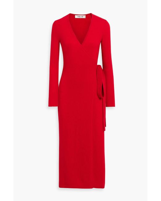 Diane von Furstenberg Red Astrid midi-wickelkleid aus einer woll-kaschmirmischung