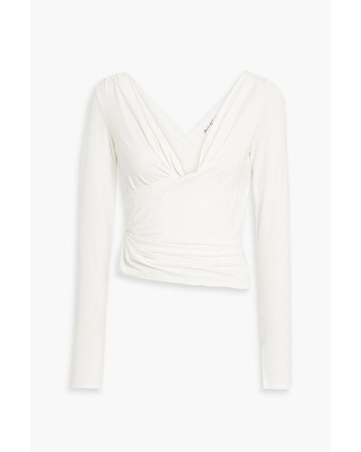 The Line By K White Ruched Stretch Cotton And Modal-blend Jersey Top