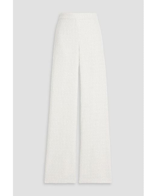 Badgley Mischka White Tweed Straight-Leg Pants