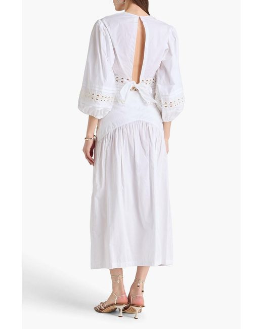 Sandro White Lace-trimmed Poplin Midi Skirt