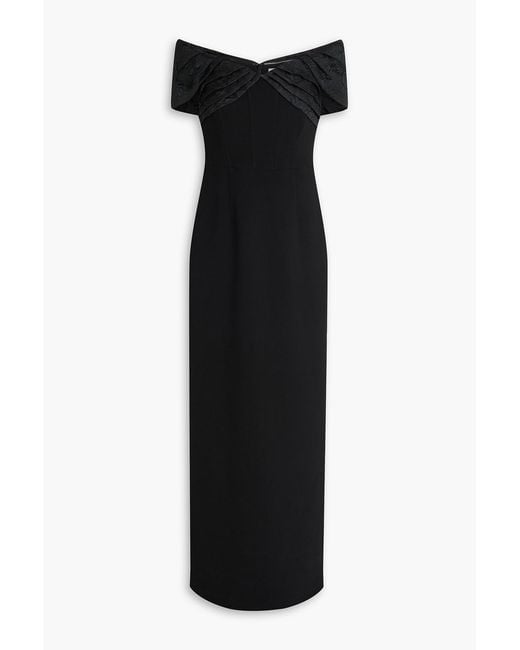 Rebecca Vallance Black Athena Off-The-Shoulder Cloqué-Paneled Crepe Gown