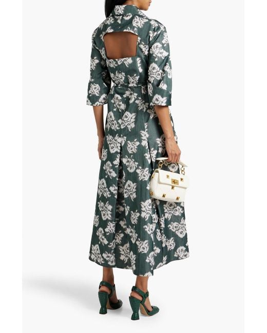 Emilia Wickstead Green Tokyo hemdkleid aus faille in midilänge mit floralem print und cut-outs