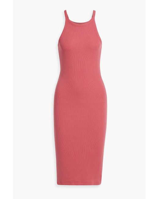 ATM Red Ribbed Stretch-modal Jersey Midi Dress